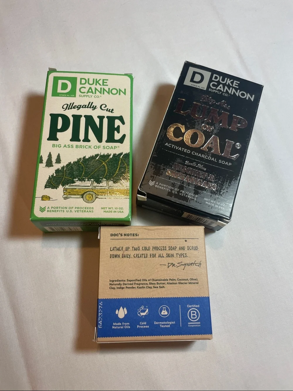 Duke Cannon & Dr. Squatch Soap Trio — Pine, Lump of Coal, Fresh Falls